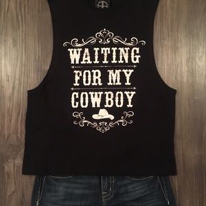 “Waiting for my cowboy” medium muscle tee